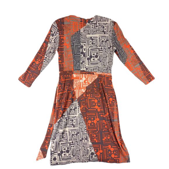 IVY & BLU MAGGY BOUTIQUE Geometric Lines Circles Mod Poppy Wrap Dress, Sz 4 - Picture 2 of 5